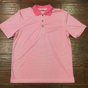 Pink and White Striped Golf Polo
